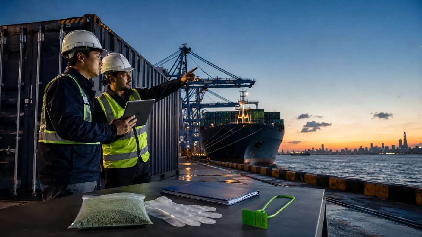 Inspección de contenedor y coordinación logística en puerto de China
